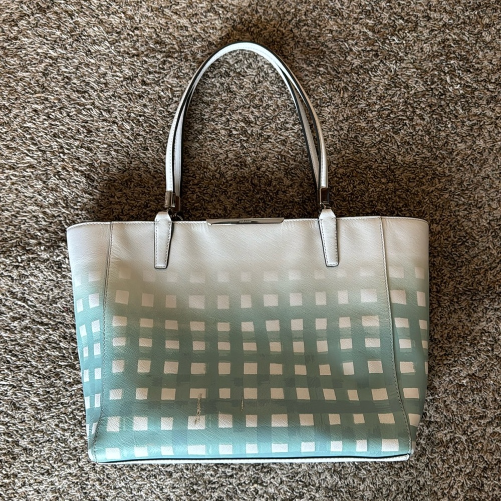 Coach Madison East West Tote‎ Gingham Blue Saffiano Leather